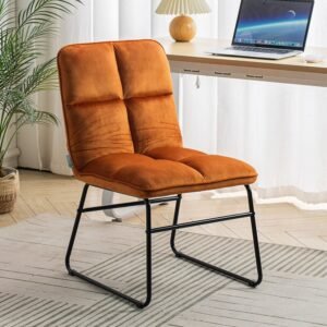 Set of 2 Tufted Velvet Side Dinning Chairs Foldable Accent Chairs Living and Home Orange