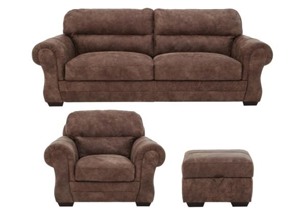 Verona Leather 3 Seater, Chair and Footstool Multi-buy Saver Set Ex-showroom Model in  on Furniture Village