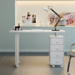 Professional Manicure Table Beauty Salon Nail Station with on Wheels 4 Drawers Dressing Tables Living and Home