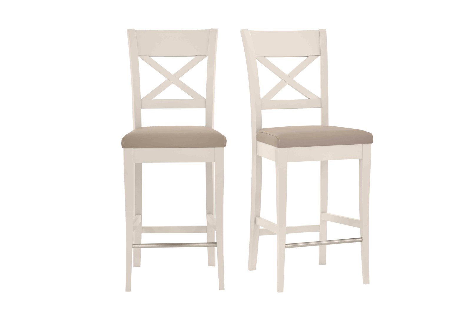 Annecy Pair of Faux Leather Cross Back Bar Stools in Grey Bonded on Furniture Village