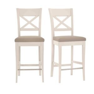 Annecy Pair of Faux Leather Cross Back Bar Stools in Grey Bonded on Furniture Village