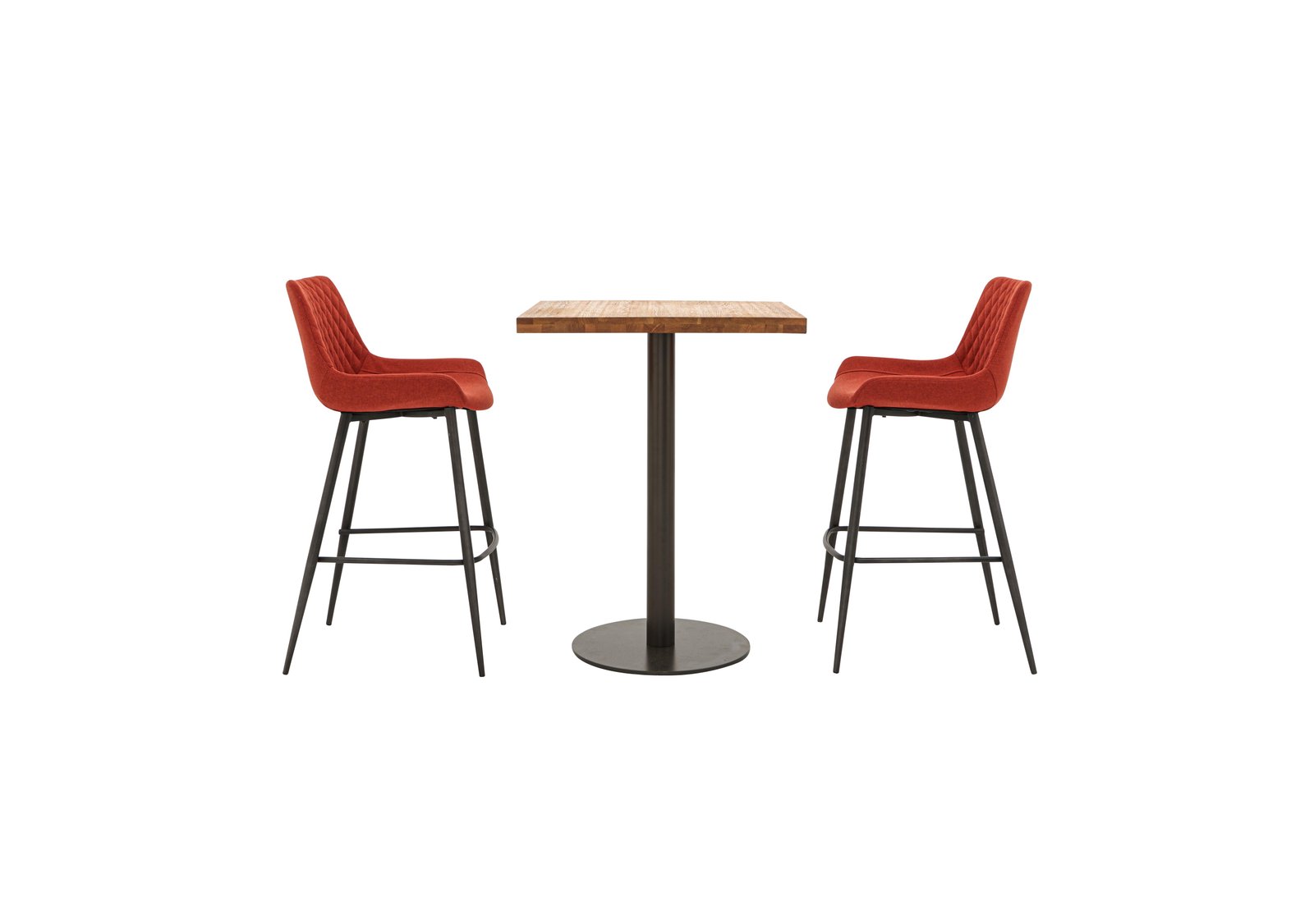 Earth Bar Table and 2 Rocket Bar Stools in Burnt Orange on Furniture Village